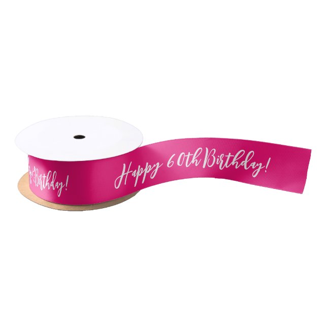 Happy 60th Birthday custom pink satin gift ribbon Satin Ribbon (Spool)