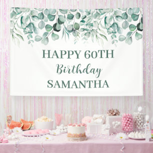 Happy 60th Birthday Eucalyptus Botanical Rustic Banner