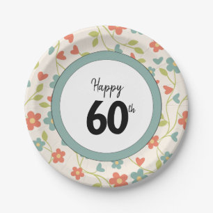 Happy 60th Birthday Floral Patterned Paper Plates