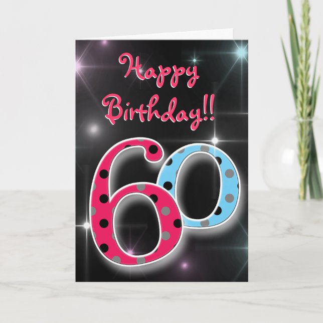 Happy 60th birthday fun & bright polka dot card (Front)