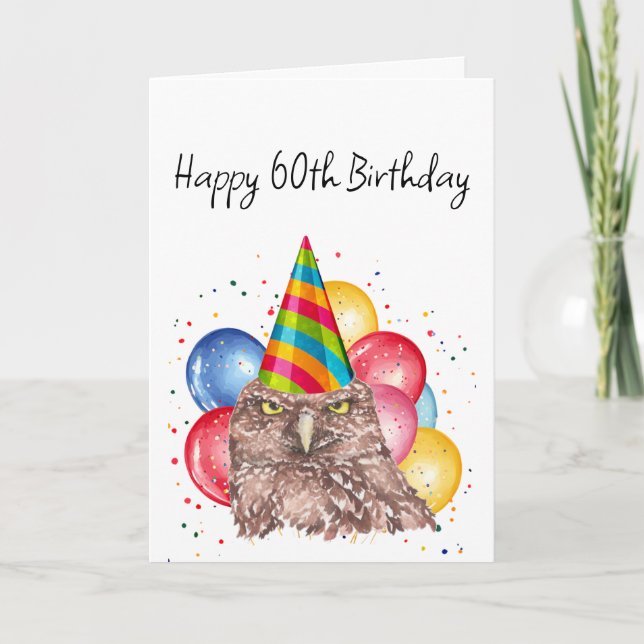 Happy 60th Birthday Fun Owl Humour Card (Front)