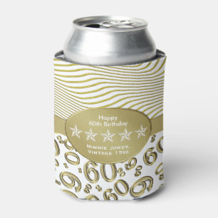 Happy 60th Birthday Gold and White Number Pattern Can Cooler