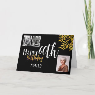 Happy 60th Birthday Gold Foliage 3 Photo Card