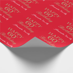 Happy 60th Birthday Gold Glitter and Red Wrapping Paper