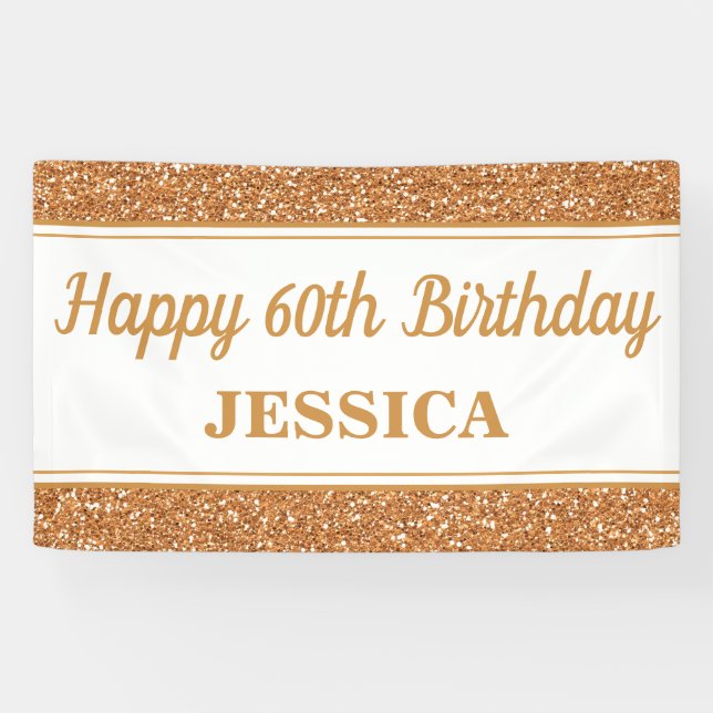 Happy 60th Birthday Gold Glitter Banner (Horizontal)