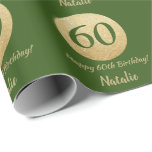 Happy 60th Birthday Green and Gold Glitter Wrapping Paper<br><div class="desc">Happy 60th Birthday Green and Gold Glitter Wrapping Paper with personalised name. For further customisation,  please click the "Customise it" button and use our design tool to modify this template.</div>