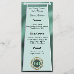 Happy 60th Birthday Green Glitter Foil Menu