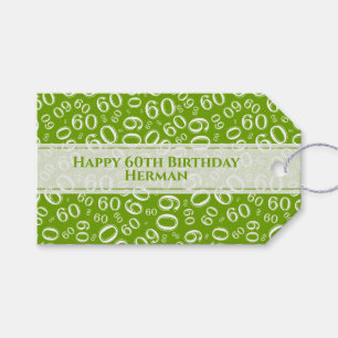 Happy 60th Birthday Green/White Number Pattern Gift Tags