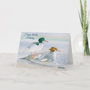 Happy 60th Birthday Merganser Duck Watercolor Card