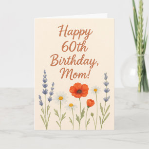 Happy 60th Birthday Mom Watercolor Wildflowers Card