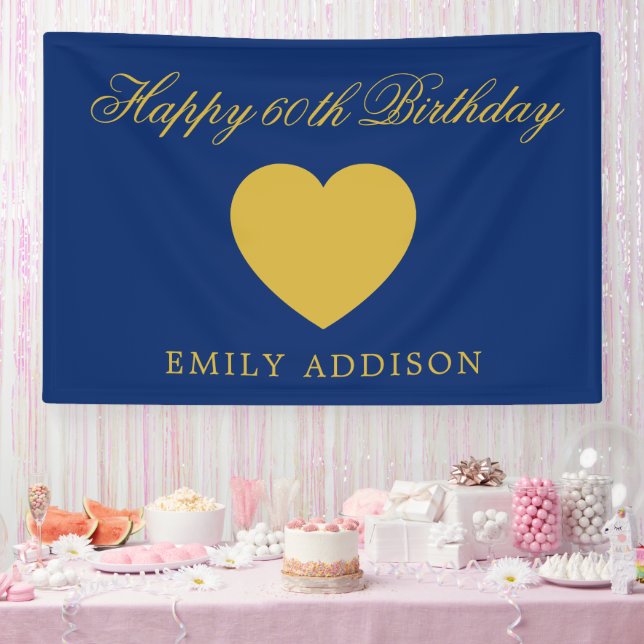 Happy 60th Birthday Navy Banner with Custom Text (Party)