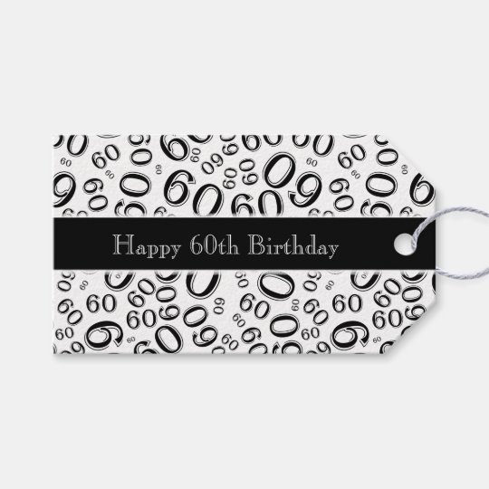 Happy 60th Birthday Number Pattern Black White Gift Tags Zazzle Com Au