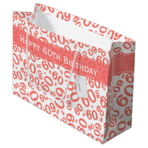 Happy 60th Birthday Number Pattern Coral/White Large Gift Bag