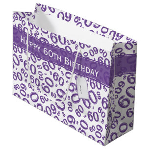 Happy 60th Birthday Number Pattern Purple/White Large Gift Bag