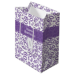 Happy 60th Birthday Number Pattern Purple/White Medium Gift Bag