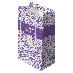 Happy 60th Birthday Number Pattern Purple/White Small Gift Bag