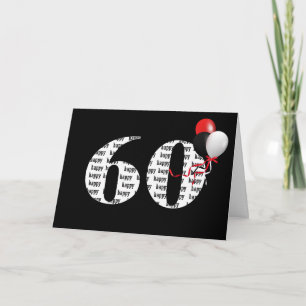Happy 60th Birthday On Black With Balloons Card