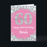 Happy 60th Birthday Pink and Silver Glitter Card<br><div class="desc">Happy 60th Birthday Pink and Silver Glitter Card with personalised name. For further customisation,  please click the "Customise it" button and use our design tool to modify this template.</div>
