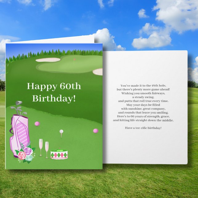 Happy 60th Birthday Pink Golf Bag On Golf Course Card (Creator Uploaded)