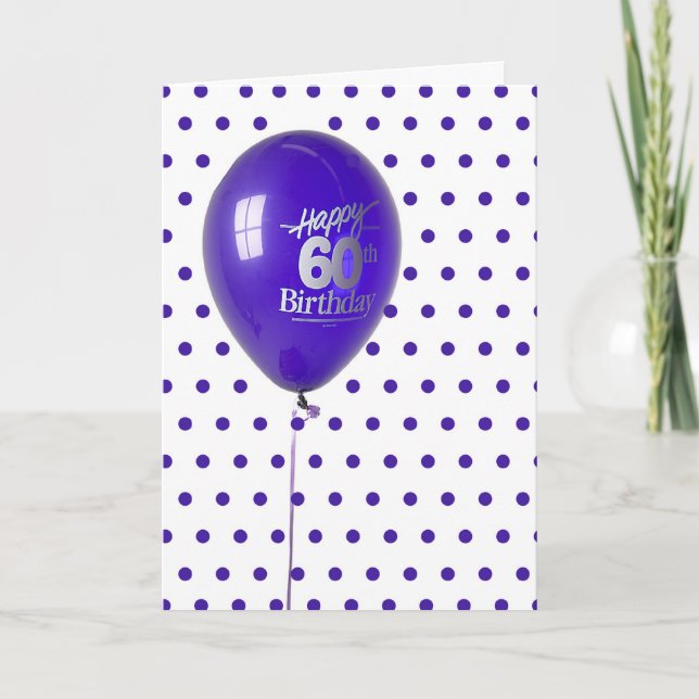 Happy 60th Birthday Purple Balloon and Dots Card (Front)