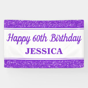 Happy 60th Birthday Purple Glitter Banner