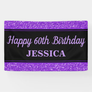 Happy 60th Birthday Purple Glitter Black Banner