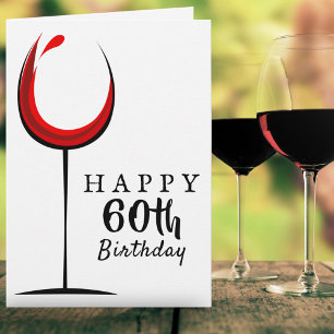 Happy 60th Birthday Red Wine Glass Birthday Card