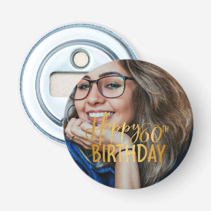 Happy 60th Birthday Script Personalised Photo Bottle Opener
