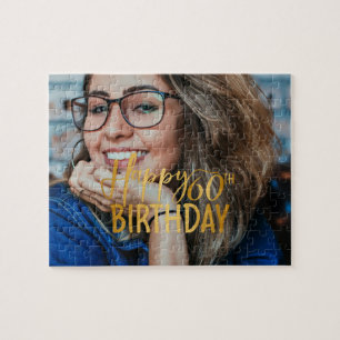 Happy 60th Birthday Script Personalised Photo Jigsaw Puzzle