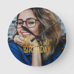 Happy 60th Birthday Script Personalised Photo Round Clock