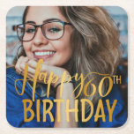 Happy 60th Birthday Script Personalised Photo Square Paper Coaster<br><div class="desc">Happy 60th Birthday Script Personalised Photo Square Paper Coaster</div>