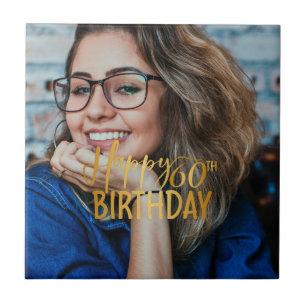 Happy 60th Birthday Script Personalized Photo Ceramic Tile
