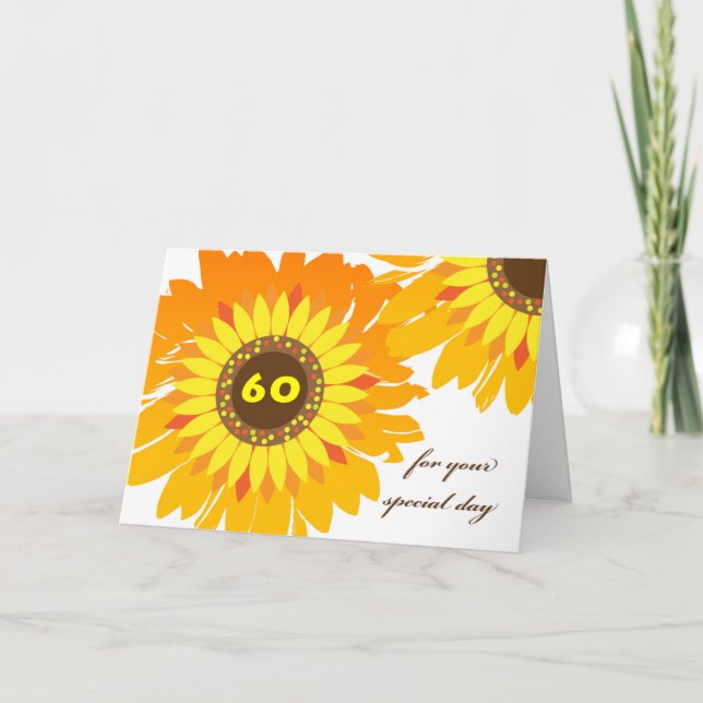 Happy 60th Birthday, Sunflowers Design Card (Front)