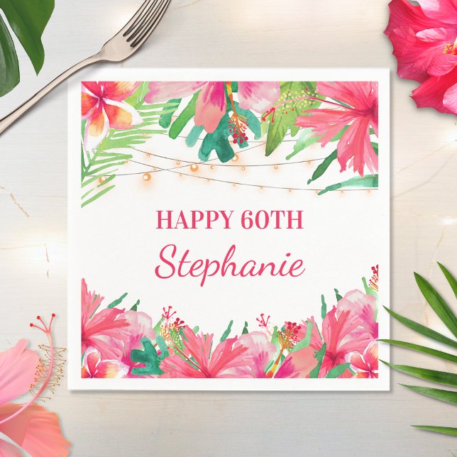 Happy 60th Birthday Tropical String Light Hawaiian Napkin (Creator Uploaded)