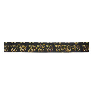 Happy 60th Birthday white gold theme cheer sixty Satin Ribbon