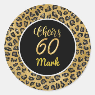 Happy 60th  Birthday white gold theme Leopard  Classic Round Sticker