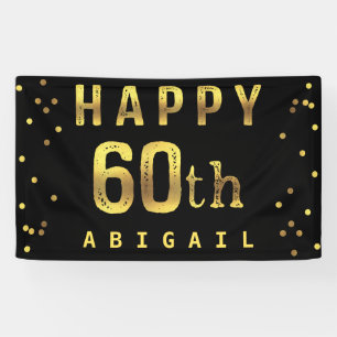 Happy 60th Faux Gold Foil Confetti Black Banner