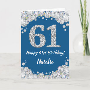 Happy 61st Birthday Blue and Silver Glitter Card