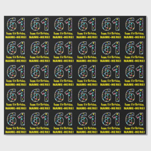 Happy 61st Birthday, Fun Colourful Stars Pattern 6 Wrapping Paper