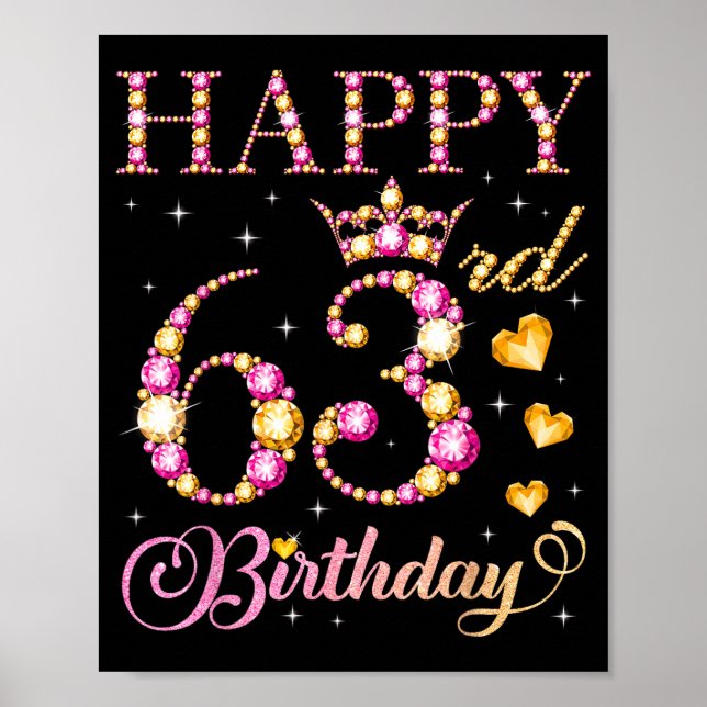 Happy 63rd Birthday 63 Years Old Men Women Birthda Poster (Front)