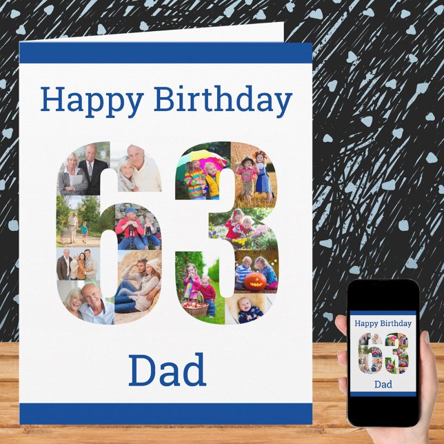 Happy 63rd Birthday Dad 63 Number Photo Collage Card (Creator Uploaded)