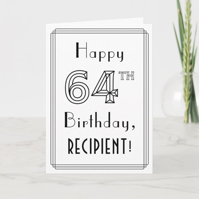 Happy 64th Birthday, Art Deco Style w/ Custom Name Card (Front)