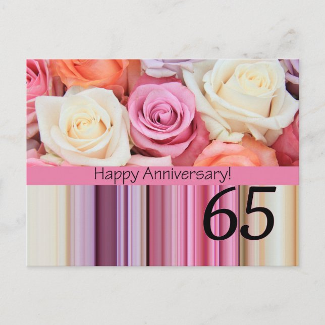 Happy 65th Anniversary roses Postcard (Front)
