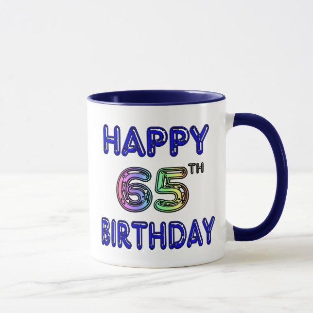 Happy 65th Birthday Mug in Balloon Font (Right)