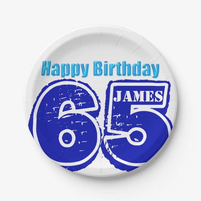 Happy 65th Birthday Personalised Paper Plate (Front)