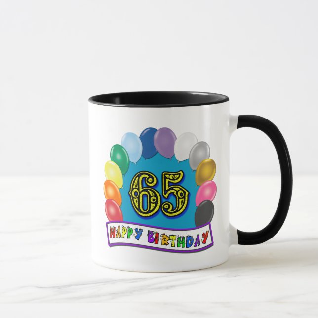 Happy 65th Birthday with Balloons Mug (Right)