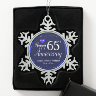 Happy 65th Wedding Anniversary Snowflake Pewter Christmas Ornament