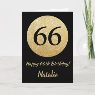 Happy 66th Birthday Black and Gold Glitter Card
