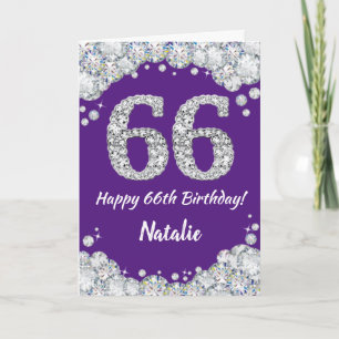 Happy 66th Birthday Purple and Silver Glitter Card