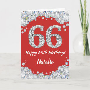 Happy 66th Birthday Red and Silver Glitter Card